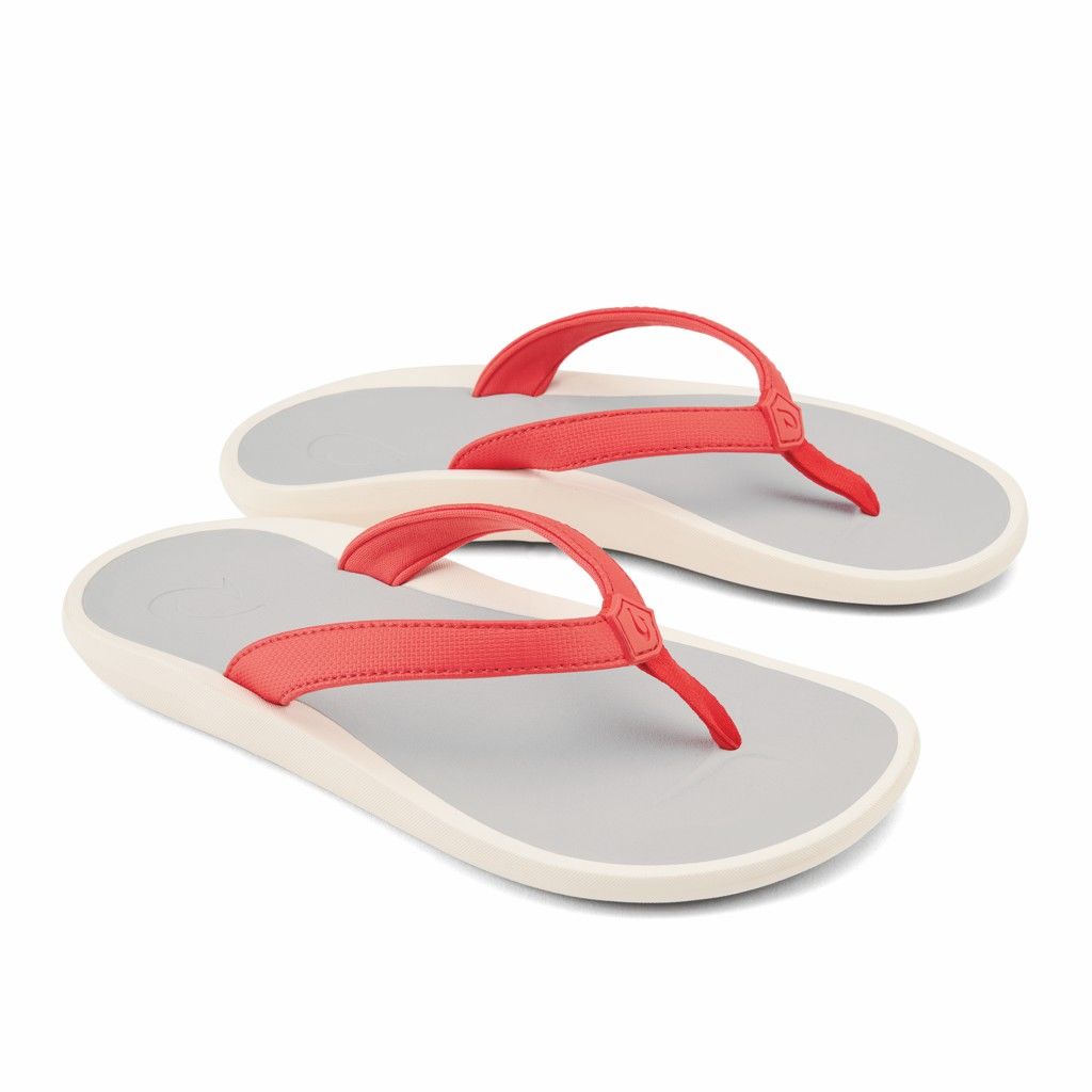 Olukai Women's Pi Oe Flip Flop - Hot Coral / Mist Grey US249-581